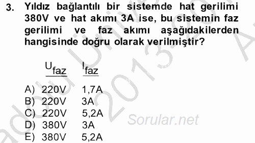 Elektrik Bakım, Arıza Bulma ve Güvenlik 2013 - 2014 Ara Sınavı 3.Soru