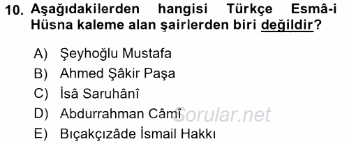 Türk İslam Edebiyatı 2017 - 2018 Dönem Sonu Sınavı 10.Soru