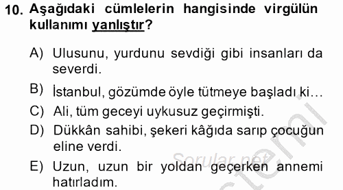 Türk Dili 2 2013 - 2014 Ara Sınavı 10.Soru