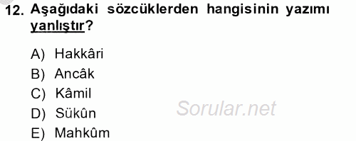Türk Dili 2 2013 - 2014 Ara Sınavı 12.Soru