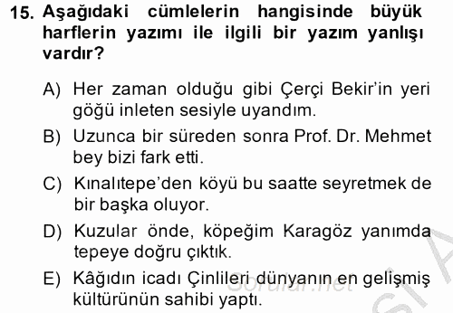 Türk Dili 2 2013 - 2014 Ara Sınavı 15.Soru
