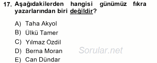 Türk Dili 2 2013 - 2014 Ara Sınavı 17.Soru