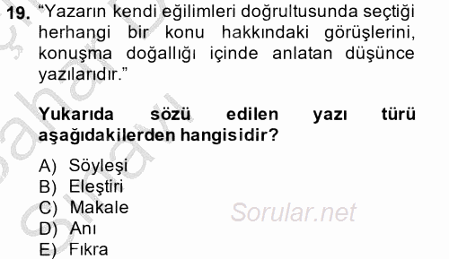 Türk Dili 2 2013 - 2014 Ara Sınavı 19.Soru