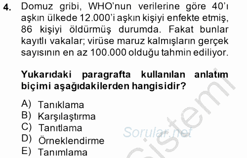 Türk Dili 2 2013 - 2014 Ara Sınavı 4.Soru