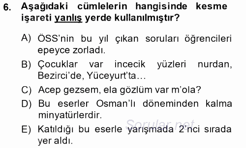 Türk Dili 2 2013 - 2014 Ara Sınavı 6.Soru