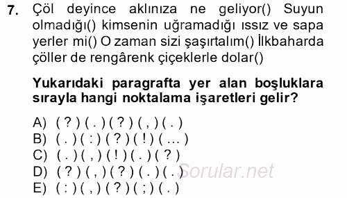 Türk Dili 2 2013 - 2014 Ara Sınavı 7.Soru