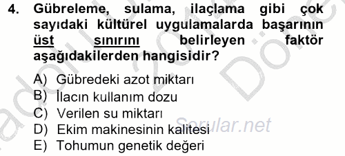 Tarla Bitkileri 1 2014 - 2015 Dönem Sonu Sınavı 4.Soru