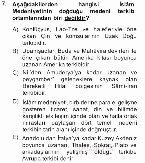 İslam Kurumları ve Medeniyeti 2013 - 2014 Ara Sınavı 7.Soru