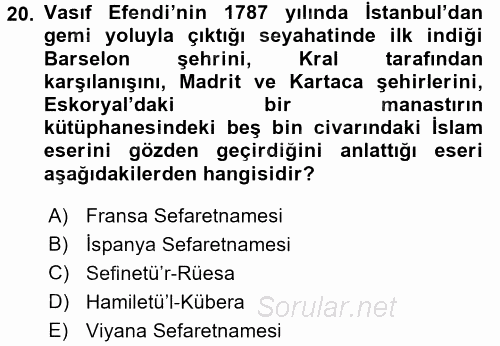 XVIII. Yüzyıl Türk Edebiyatı 2016 - 2017 3 Ders Sınavı 20.Soru
