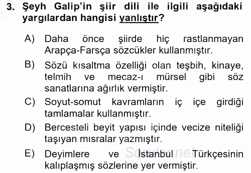 XVIII. Yüzyıl Türk Edebiyatı 2016 - 2017 3 Ders Sınavı 3.Soru