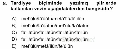 XVIII. Yüzyıl Türk Edebiyatı 2016 - 2017 3 Ders Sınavı 8.Soru
