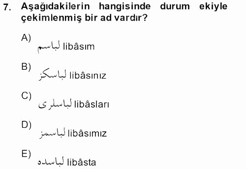 Osmanlı Türkçesine Giriş 2 2013 - 2014 Ara Sınavı 7.Soru
