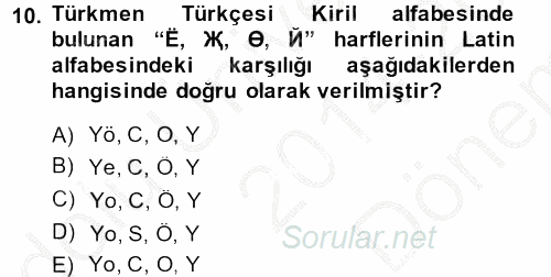 Çağdaş Türk Yazı Dilleri 1 2014 - 2015 Dönem Sonu Sınavı 10.Soru