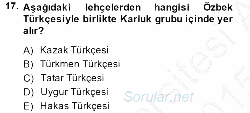 Çağdaş Türk Yazı Dilleri 1 2014 - 2015 Dönem Sonu Sınavı 17.Soru