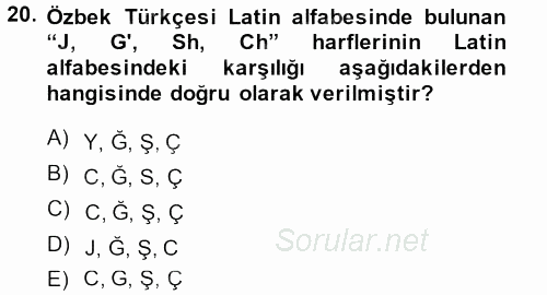 Çağdaş Türk Yazı Dilleri 1 2014 - 2015 Dönem Sonu Sınavı 20.Soru