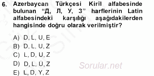 Çağdaş Türk Yazı Dilleri 1 2014 - 2015 Dönem Sonu Sınavı 6.Soru