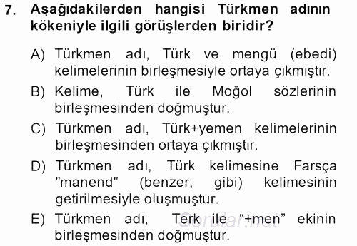 Çağdaş Türk Yazı Dilleri 1 2014 - 2015 Dönem Sonu Sınavı 7.Soru