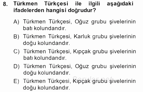 Çağdaş Türk Yazı Dilleri 1 2014 - 2015 Dönem Sonu Sınavı 8.Soru