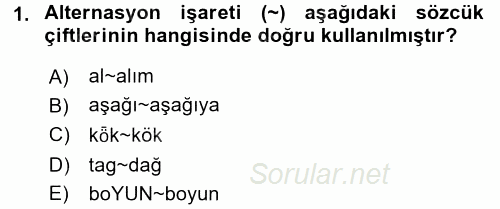 Türkçe Ses Bilgisi 2016 - 2017 Dönem Sonu Sınavı 1.Soru