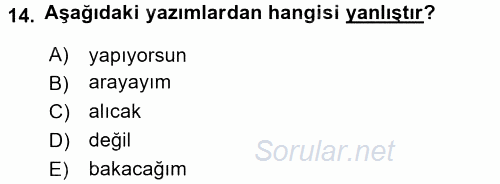 Türkçe Ses Bilgisi 2016 - 2017 Dönem Sonu Sınavı 14.Soru