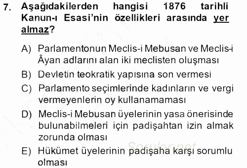 Türkiye Cumhuriyeti Siyasî Tarihi 2014 - 2015 Ara Sınavı 7.Soru
