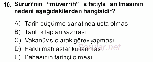 XVIII. Yüzyıl Türk Edebiyatı 2013 - 2014 Dönem Sonu Sınavı 10.Soru