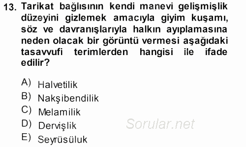 XVIII. Yüzyıl Türk Edebiyatı 2013 - 2014 Dönem Sonu Sınavı 13.Soru