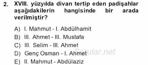 XVIII. Yüzyıl Türk Edebiyatı 2013 - 2014 Dönem Sonu Sınavı 2.Soru