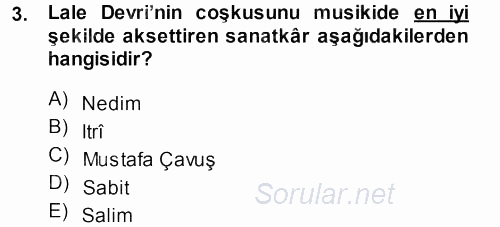 XVIII. Yüzyıl Türk Edebiyatı 2013 - 2014 Dönem Sonu Sınavı 3.Soru