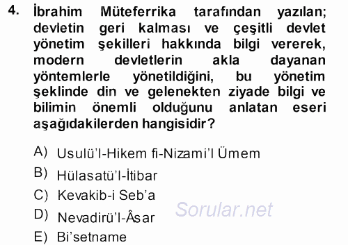 XVIII. Yüzyıl Türk Edebiyatı 2013 - 2014 Dönem Sonu Sınavı 4.Soru