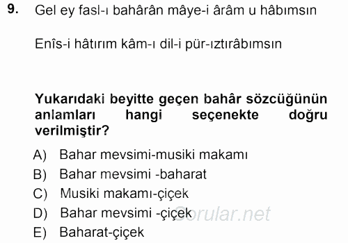 XVIII. Yüzyıl Türk Edebiyatı 2013 - 2014 Dönem Sonu Sınavı 9.Soru