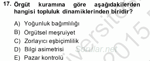 Örgüt Kuramı 2014 - 2015 Ara Sınavı 17.Soru