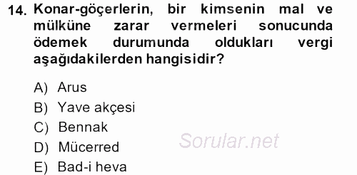 Osmanlı´da İskan ve Göç 2013 - 2014 Ara Sınavı 14.Soru