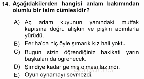 Türkçe Cümle Bilgisi 2 2015 - 2016 Dönem Sonu Sınavı 14.Soru