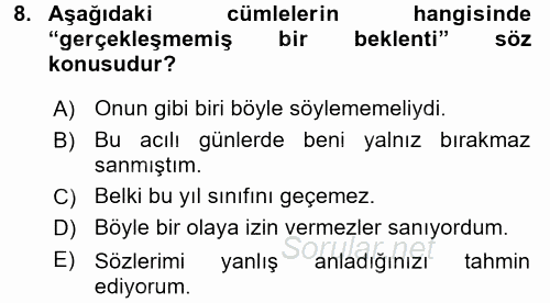 Türkçe Cümle Bilgisi 2 2015 - 2016 Dönem Sonu Sınavı 8.Soru