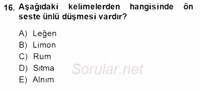 XVI-XIX. Yüzyıllar Türk Dili 2014 - 2015 Ara Sınavı 16.Soru