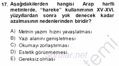 XVI-XIX. Yüzyıllar Türk Dili 2014 - 2015 Ara Sınavı 17.Soru