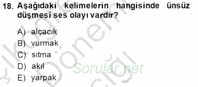 XVI-XIX. Yüzyıllar Türk Dili 2014 - 2015 Ara Sınavı 18.Soru