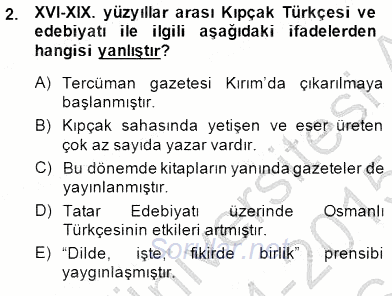 XVI-XIX. Yüzyıllar Türk Dili 2014 - 2015 Ara Sınavı 2.Soru