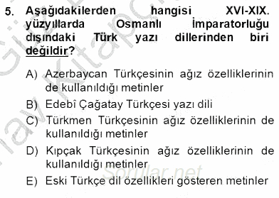 XVI-XIX. Yüzyıllar Türk Dili 2014 - 2015 Ara Sınavı 5.Soru