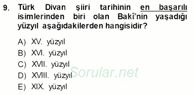 XVI-XIX. Yüzyıllar Türk Dili 2014 - 2015 Ara Sınavı 9.Soru