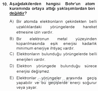 Genel Kimya 1 2014 - 2015 Dönem Sonu Sınavı 10.Soru