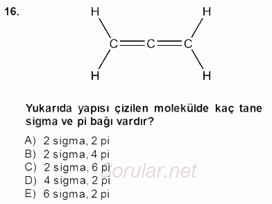 Genel Kimya 1 2014 - 2015 Dönem Sonu Sınavı 16.Soru