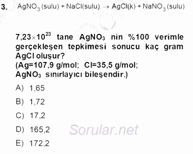 Genel Kimya 1 2014 - 2015 Dönem Sonu Sınavı 3.Soru