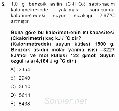 Genel Kimya 1 2014 - 2015 Dönem Sonu Sınavı 5.Soru