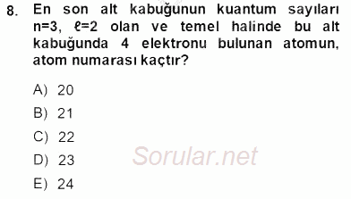 Genel Kimya 1 2014 - 2015 Dönem Sonu Sınavı 8.Soru
