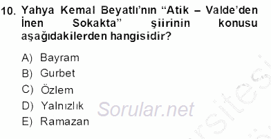 Yeni Türk Edebiyatına Giriş 2 2013 - 2014 Dönem Sonu Sınavı 10.Soru