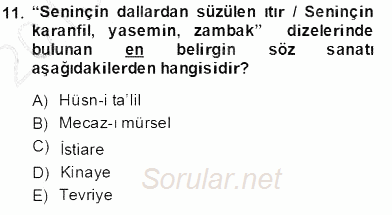 Yeni Türk Edebiyatına Giriş 2 2013 - 2014 Dönem Sonu Sınavı 11.Soru