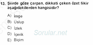 Yeni Türk Edebiyatına Giriş 2 2013 - 2014 Dönem Sonu Sınavı 13.Soru