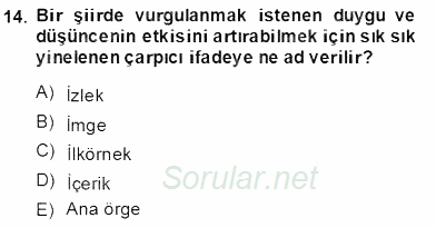 Yeni Türk Edebiyatına Giriş 2 2013 - 2014 Dönem Sonu Sınavı 14.Soru